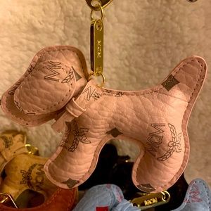 MCM 3D leather Dog handbag charm keychain Pink